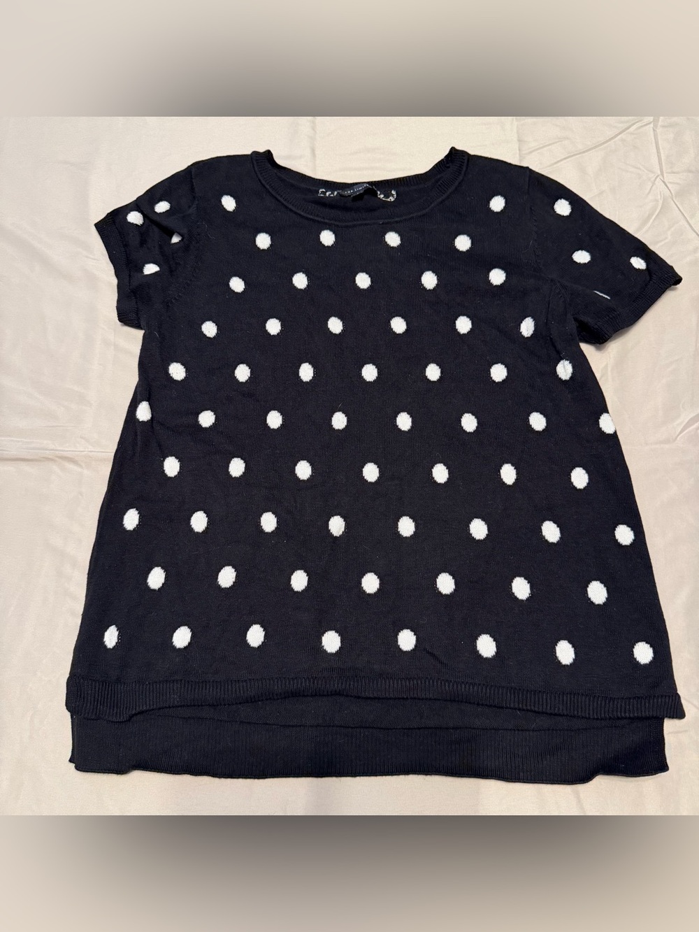 The Limited Black Short Sleeve Sweater with White Polka Dots large vintage